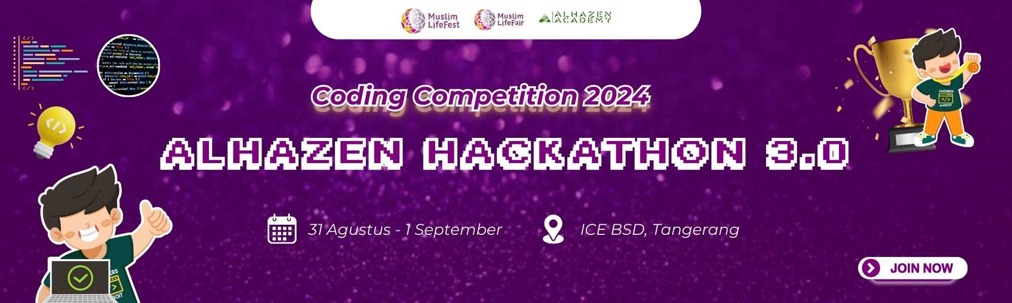 Banner Lomba Coding 2024 Alhazen Hackathon 3.0 (2000x600 px)